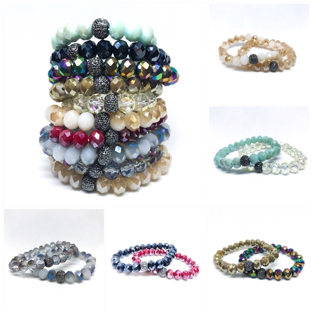 Glass Bead Bracelets with Pavé Ball